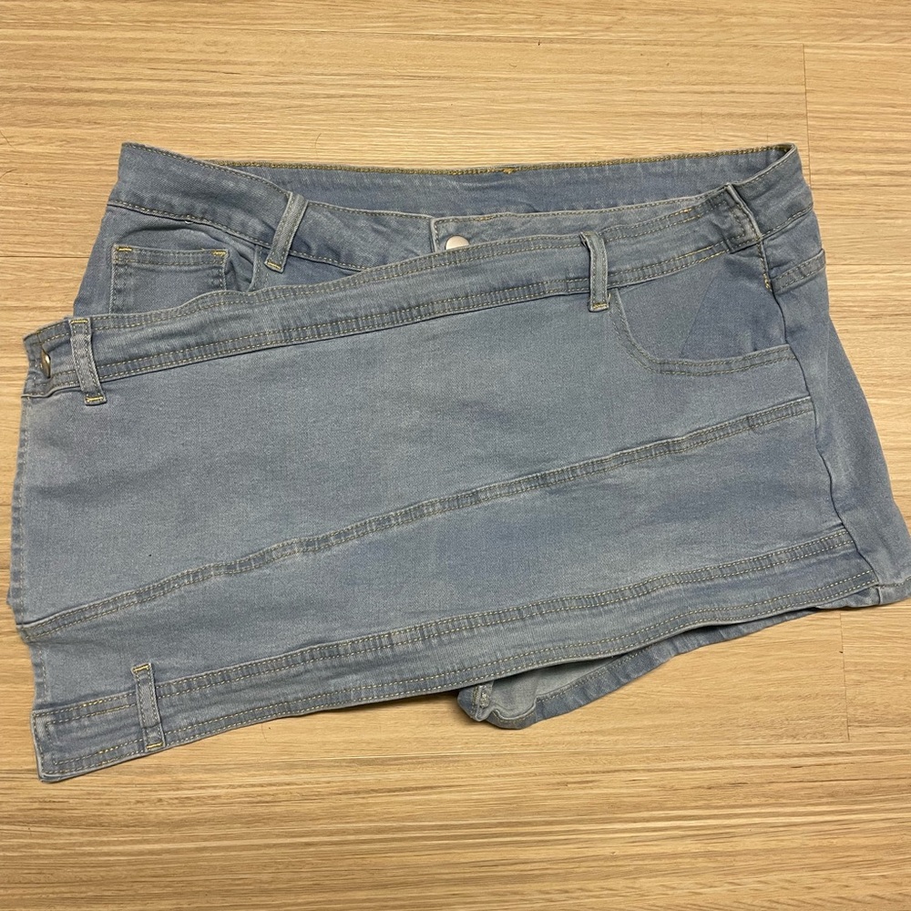 Light Blue Denim Skort - Women's Casual Shorts